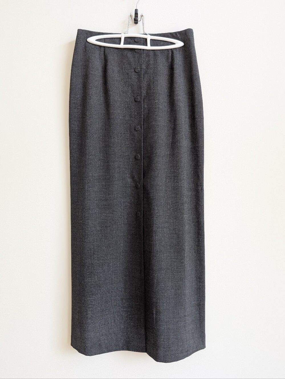 NWT Simon Chang Long Heather Grey Maxi Skirt Snap Button Down Front Size 8